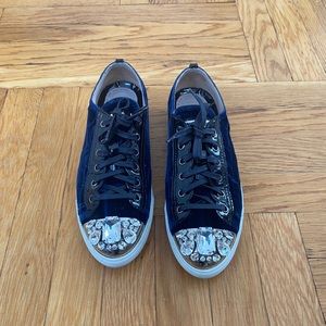 Miu miu jeweled cap toe velvet sneakers